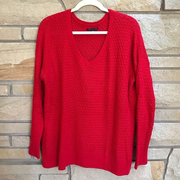 American Eagle outfitters Red V Neck Tight Knit Sweater Long Sleeve Xmas large - Picture 1 of 11